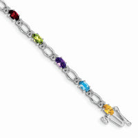 Load image into Gallery viewer, 14k White Gold Complete Diamond and Oval Garnet/Peridot/Amethyst/Citrine/Swiss Blue Topaz 7 inch Rainbow Bracelet
