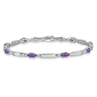 Load image into Gallery viewer, 14k White Gold Complete Diamond and Oval Amethyst Fancy Link 7 inch Bracelet
