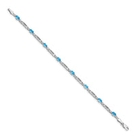 Load image into Gallery viewer, 14k White Gold Complete Diamond and Oval Swiss Blue Topaz Fancy Link 7 inch Bracelet
