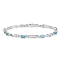 Load image into Gallery viewer, 14k White Gold Complete Diamond and Oval Swiss Blue Topaz Fancy Link 7 inch Bracelet
