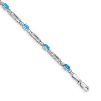 Load image into Gallery viewer, 14k White Gold Complete Diamond and Oval Swiss Blue Topaz Fancy Link 7 inch Bracelet
