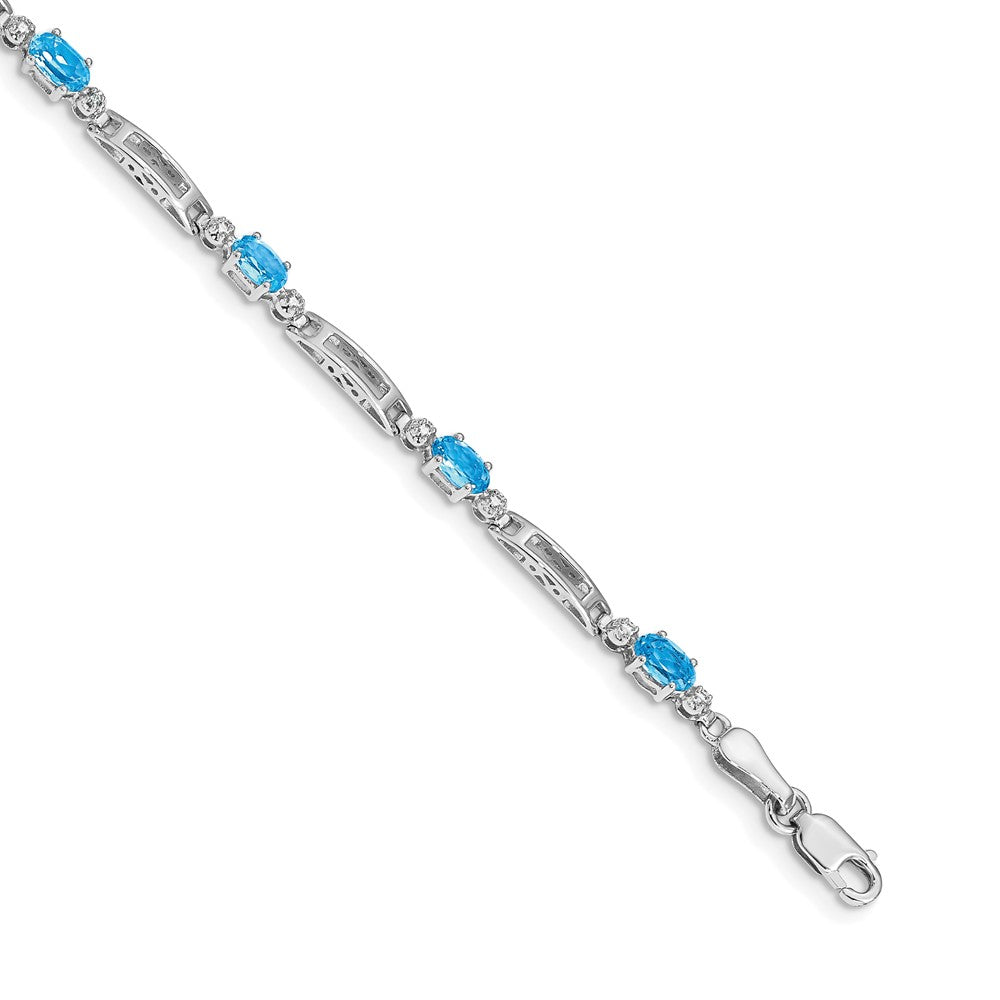 14k White Gold Complete Diamond and Oval Swiss Blue Topaz Fancy Link 7 inch Bracelet