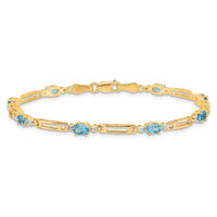 Load image into Gallery viewer, 14k Complete Diamond and Oval Swiss Blue Topaz Fancy Link 7 inch Bracelet
