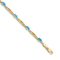 Load image into Gallery viewer, 14k Complete Diamond and Oval Swiss Blue Topaz Fancy Link 7 inch Bracelet
