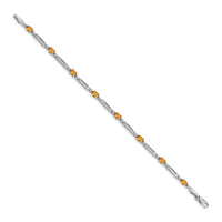 Load image into Gallery viewer, 14k White Gold Complete Diamond and Oval Citrine Fancy Link 7 inch Bracelet
