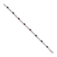 Load image into Gallery viewer, 14k White Gold Complete Diamond and Oval Garnet Fancy Link 7 inch Bracelet
