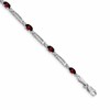 14k White Gold Complete Diamond and Oval Garnet Fancy Link 7 inch Bracelet