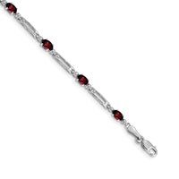 Load image into Gallery viewer, 14k White Gold Complete Diamond and Oval Garnet Fancy Link 7 inch Bracelet
