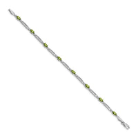 Load image into Gallery viewer, 14k White Gold Complete Diamond and Oval Peridot Fancy Link 7 inch Bracelet
