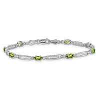 Load image into Gallery viewer, 14k White Gold Complete Diamond and Oval Peridot Fancy Link 7 inch Bracelet
