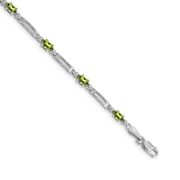 Load image into Gallery viewer, 14k White Gold Complete Diamond and Oval Peridot Fancy Link 7 inch Bracelet
