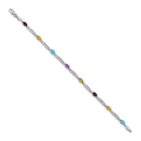 Load image into Gallery viewer, 14k White Gold Complete Diamond and Oval Garnet/Swiss Blue Topaz/Peridot/Amethyst/Citrine 7 inch Rainbow Bracelet
