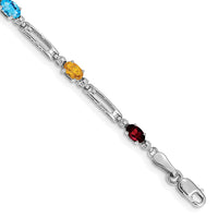 Load image into Gallery viewer, 14k White Gold Complete Diamond and Oval Garnet/Swiss Blue Topaz/Peridot/Amethyst/Citrine 7 inch Rainbow Bracelet
