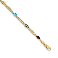 Load image into Gallery viewer, 14k Complete Diamond and Oval Garnet/Swiss Blue Topaz/Peridot/Amethyst/Citrine 7 inch Rainbow Bracelet
