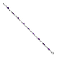 Load image into Gallery viewer, 14k White Gold Complete Diamond and Oval Amethyst Wavy Link 7 inch Bracelet
