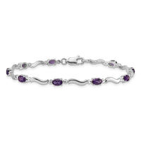 Load image into Gallery viewer, 14k White Gold Complete Diamond and Oval Amethyst Wavy Link 7 inch Bracelet
