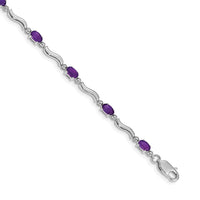 Load image into Gallery viewer, 14k White Gold Complete Diamond and Oval Amethyst Wavy Link 7 inch Bracelet
