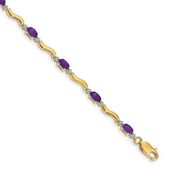 Load image into Gallery viewer, 14k Complete Diamond and Oval Amethyst Wavy Link 7 inch Bracelet
