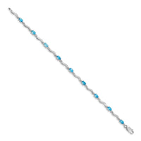 Load image into Gallery viewer, 14k White Gold Complete Diamond and Oval Swiss Blue Topaz Wavy Link 7 inch Bracelet
