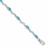 14k White Gold Complete Diamond and Oval Swiss Blue Topaz Wavy Link 7 inch Bracelet