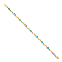 Load image into Gallery viewer, 14k Complete Diamond and Oval Swiss Blue Topaz Wavy Link 7 inch Bracelet
