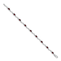 Load image into Gallery viewer, 14k White Gold Complete Diamond and Oval Garnet Wavy Link 7 inch Bracelet
