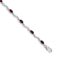 Load image into Gallery viewer, 14k White Gold Complete Diamond and Oval Garnet Wavy Link 7 inch Bracelet
