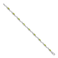 Load image into Gallery viewer, 14k White Gold Complete Diamond and Oval Peridot Wavy Link 7 inch Bracelet
