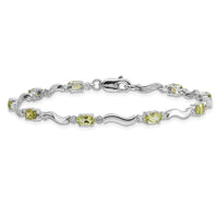 Load image into Gallery viewer, 14k White Gold Complete Diamond and Oval Peridot Wavy Link 7 inch Bracelet
