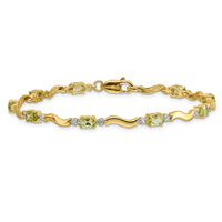 Load image into Gallery viewer, 14k Complete Diamond and Oval Peridot Wavy Link 7 inch Bracelet
