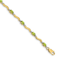 Load image into Gallery viewer, 14k Complete Diamond and Oval Peridot Wavy Link 7 inch Bracelet
