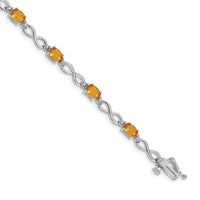 Load image into Gallery viewer, 14k White Gold Complete Oval Citrine and Diamond Infinity Link 7 inch Bracelet
