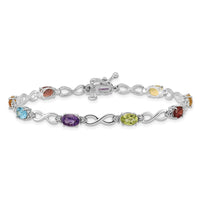 Load image into Gallery viewer, 14k White Gold Complete Diamond and Oval Garnet/Swiss Blue Topaz/Citrine/Amethyst/Peridot Infinity 7 inch Rainbow Bracelet
