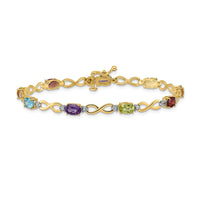 Load image into Gallery viewer, 14k Complete Diamond and Oval Garnet/Swiss Blue Topaz/Citrine/Amethyst/Peridot Infinity 7 inch Rainbow Bracelet
