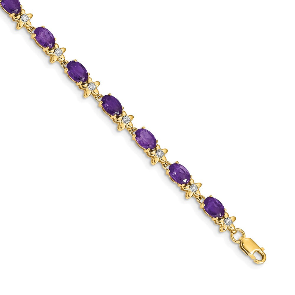 14k Complete Diamond and Oval Amethyst Floral 7 inch Bracelet
