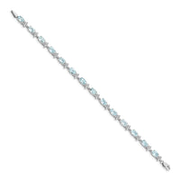Load image into Gallery viewer, 14k White Gold Complete Diamond and Oval Aquamarine Floral 7 inch Bracelet
