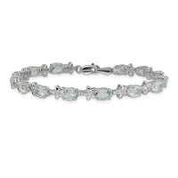 Load image into Gallery viewer, 14k White Gold Complete Diamond and Oval Aquamarine Floral 7 inch Bracelet
