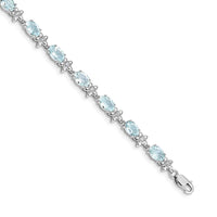 Load image into Gallery viewer, 14k White Gold Complete Diamond and Oval Aquamarine Floral 7 inch Bracelet
