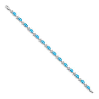 Load image into Gallery viewer, 14k White Gold Complete Diamond and Oval Swiss Blue Topaz Floral 7 inch Bracelet
