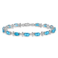 Load image into Gallery viewer, 14k White Gold Complete Diamond and Oval Swiss Blue Topaz Floral 7 inch Bracelet
