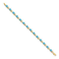Load image into Gallery viewer, 14k Complete Diamond and Oval Swiss Blue Topaz Floral 7 inch Bracelet
