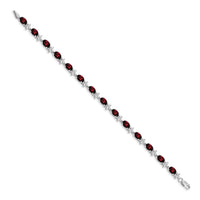 Load image into Gallery viewer, 14k White Gold Complete Diamond and Oval Garnet Floral 7 inch Bracelet
