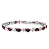Load image into Gallery viewer, 14k White Gold Complete Diamond and Oval Garnet Floral 7 inch Bracelet
