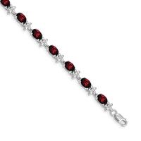 Load image into Gallery viewer, 14k White Gold Complete Diamond and Oval Garnet Floral 7 inch Bracelet
