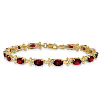 Load image into Gallery viewer, 14k Complete Diamond and Oval Garnet Floral 7 inch Bracelet
