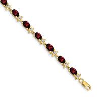 Load image into Gallery viewer, 14k Complete Diamond and Oval Garnet Floral 7 inch Bracelet

