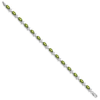 Load image into Gallery viewer, 14k White Gold Complete Diamond and Oval Peridot Floral 7 inch Bracelet
