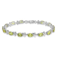 Load image into Gallery viewer, 14k White Gold Complete Diamond and Oval Peridot Floral 7 inch Bracelet
