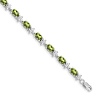 Load image into Gallery viewer, 14k White Gold Complete Diamond and Oval Peridot Floral 7 inch Bracelet
