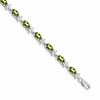 14k White Gold Complete Diamond and Oval Peridot Floral 7 inch Bracelet